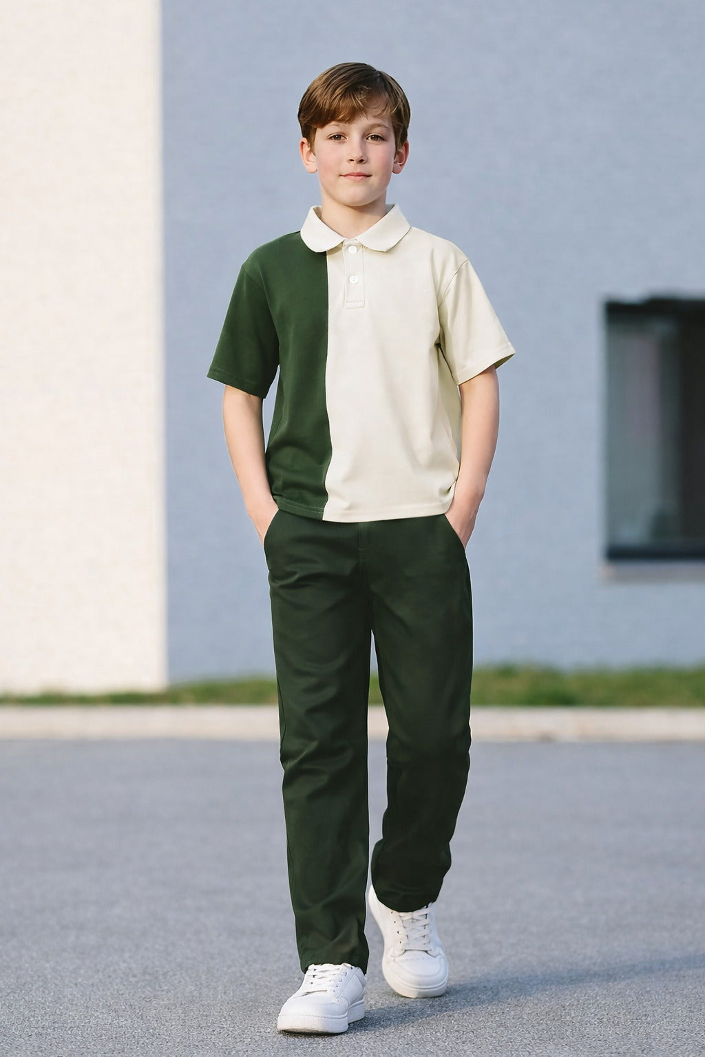 J&JP Boys Color Blocked Polo T-Shirt with Joggers Pant Set