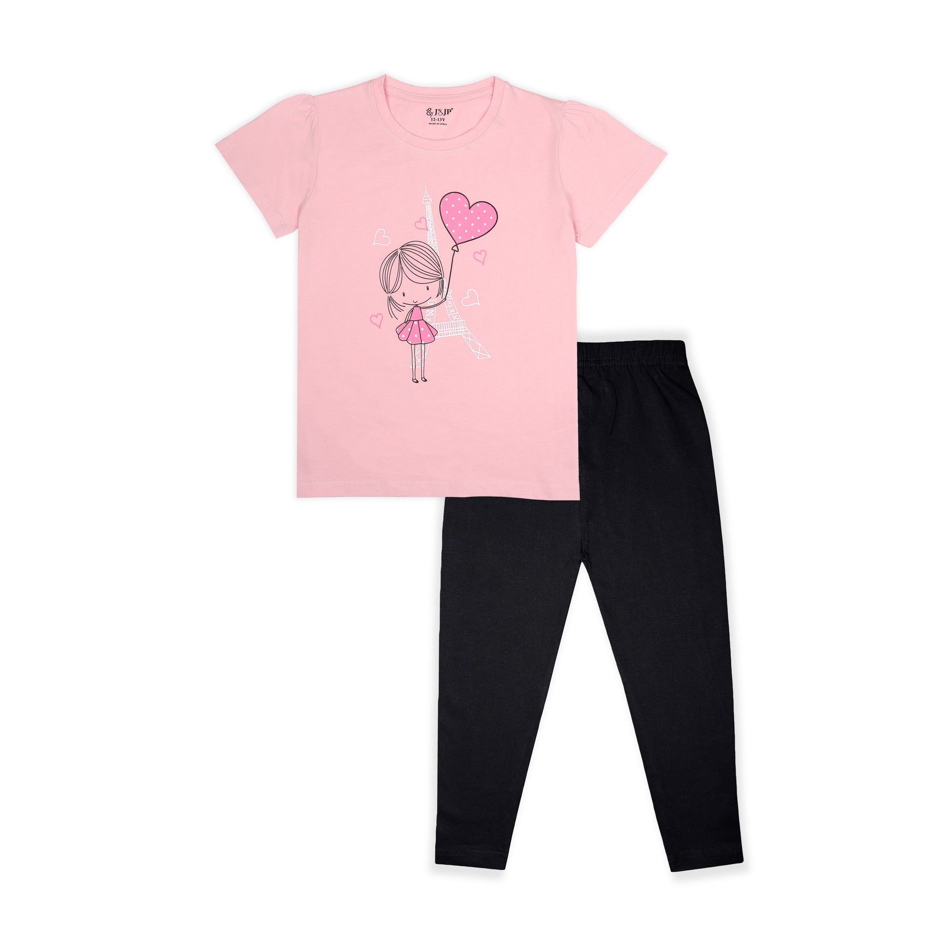 J&JP Kids Girls Printed T-shirt and Pant Set