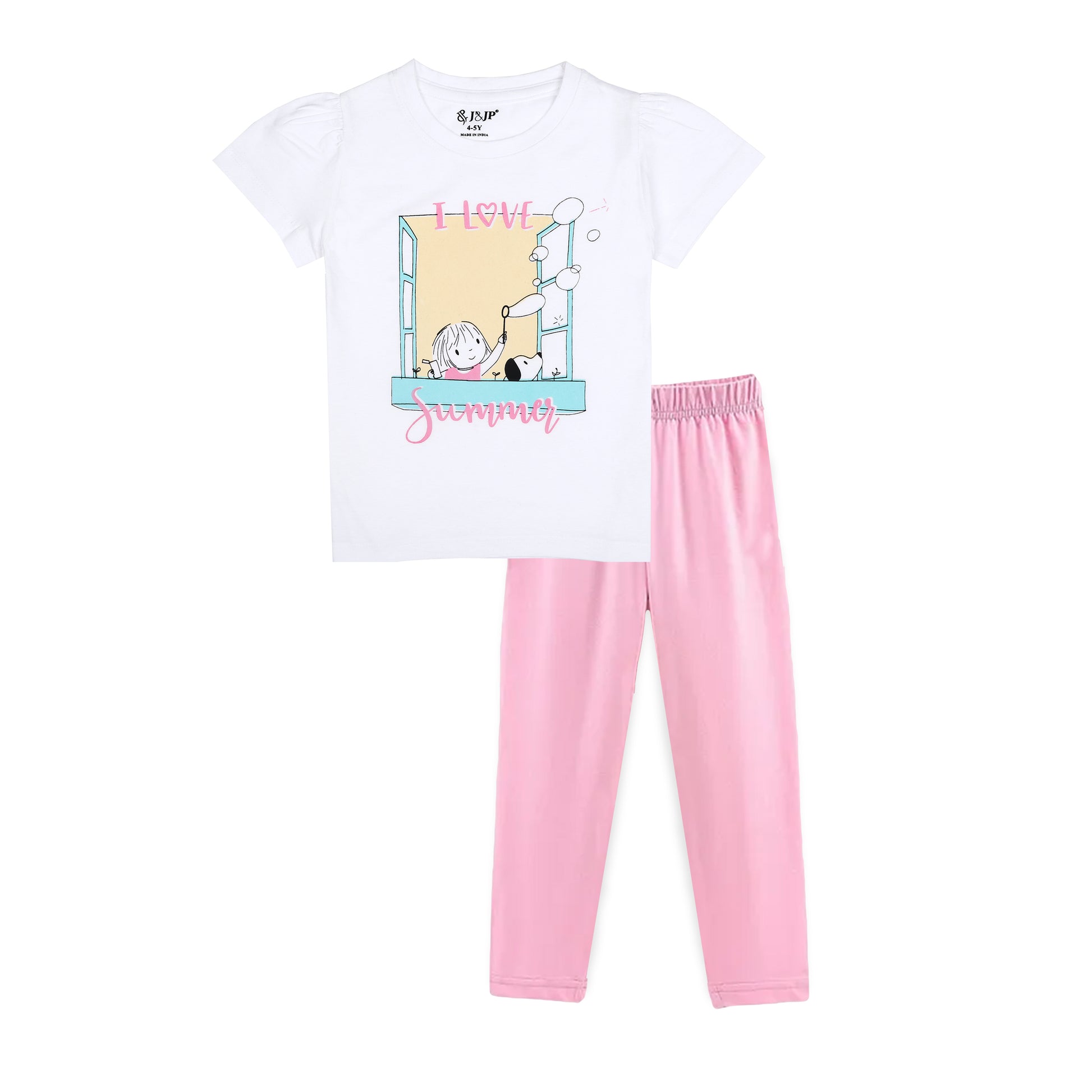 J&JP Kids Girls Printed T-shirt and Pant Set