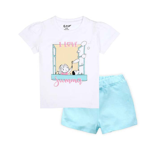 J&JP Kids Girls Printed T-shirt and Shorts Set