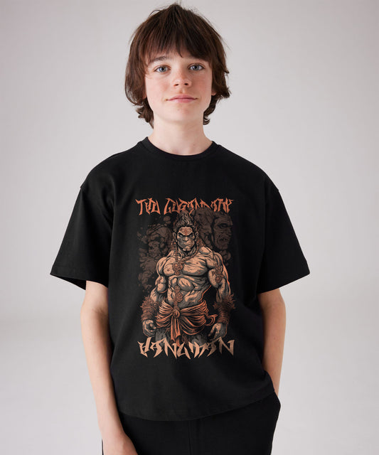 J&JP Hanuman Printed Boys Oversized T-Shirt- Black