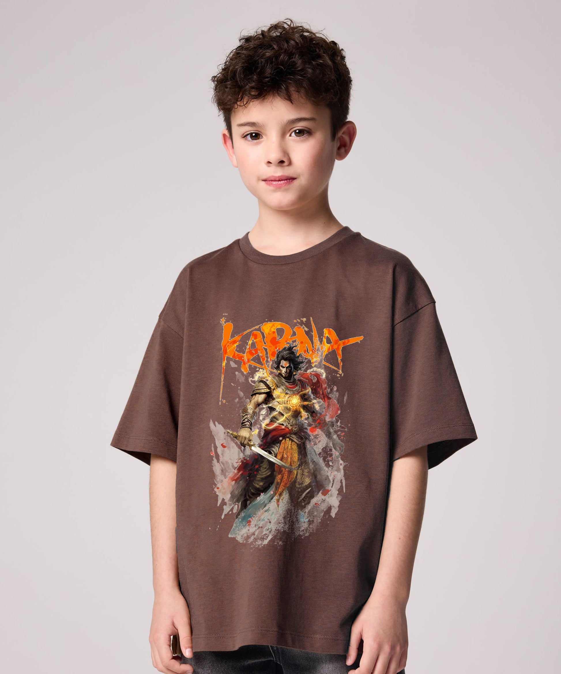 J&JP Karna Printed Boys Oversized T-Shirt- Brown