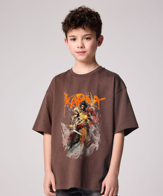J&JP Karna Printed Boys Oversized T-Shirt- Brown