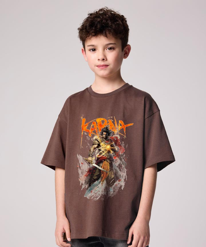 J&JP Karna Printed Boys Oversized T-Shirt- Brown