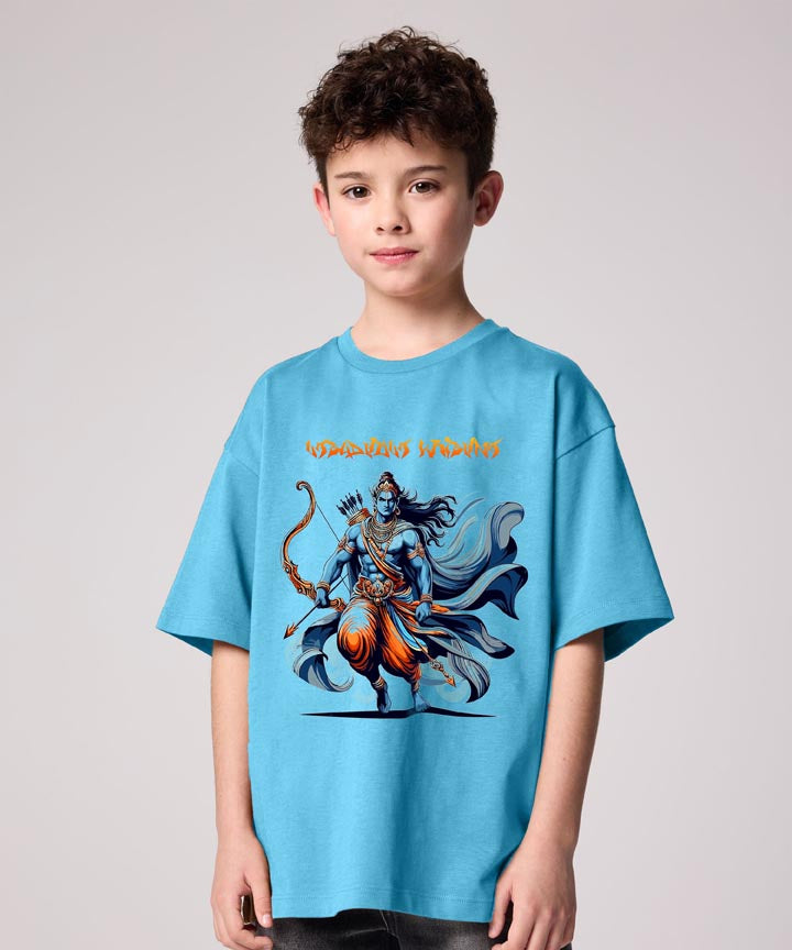 J&JP Krishna Printed Boys Oversized T-Shirt- Blue