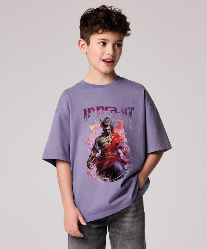 J&JP Indrajit Printed Boys Oversized T-Shirt- Purple