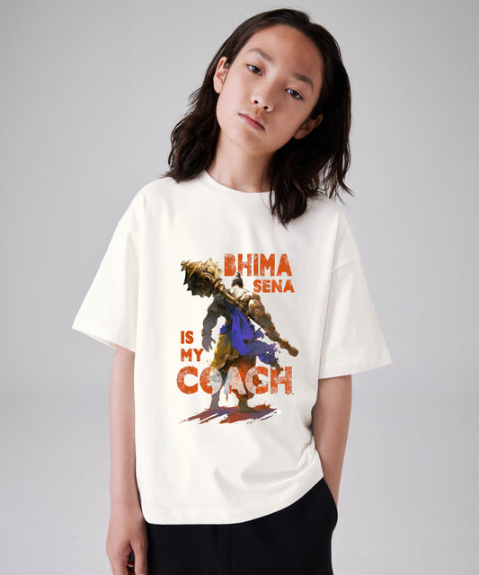 J&JP Bhima Sena Printed Girls Oversized T-Shirt- White