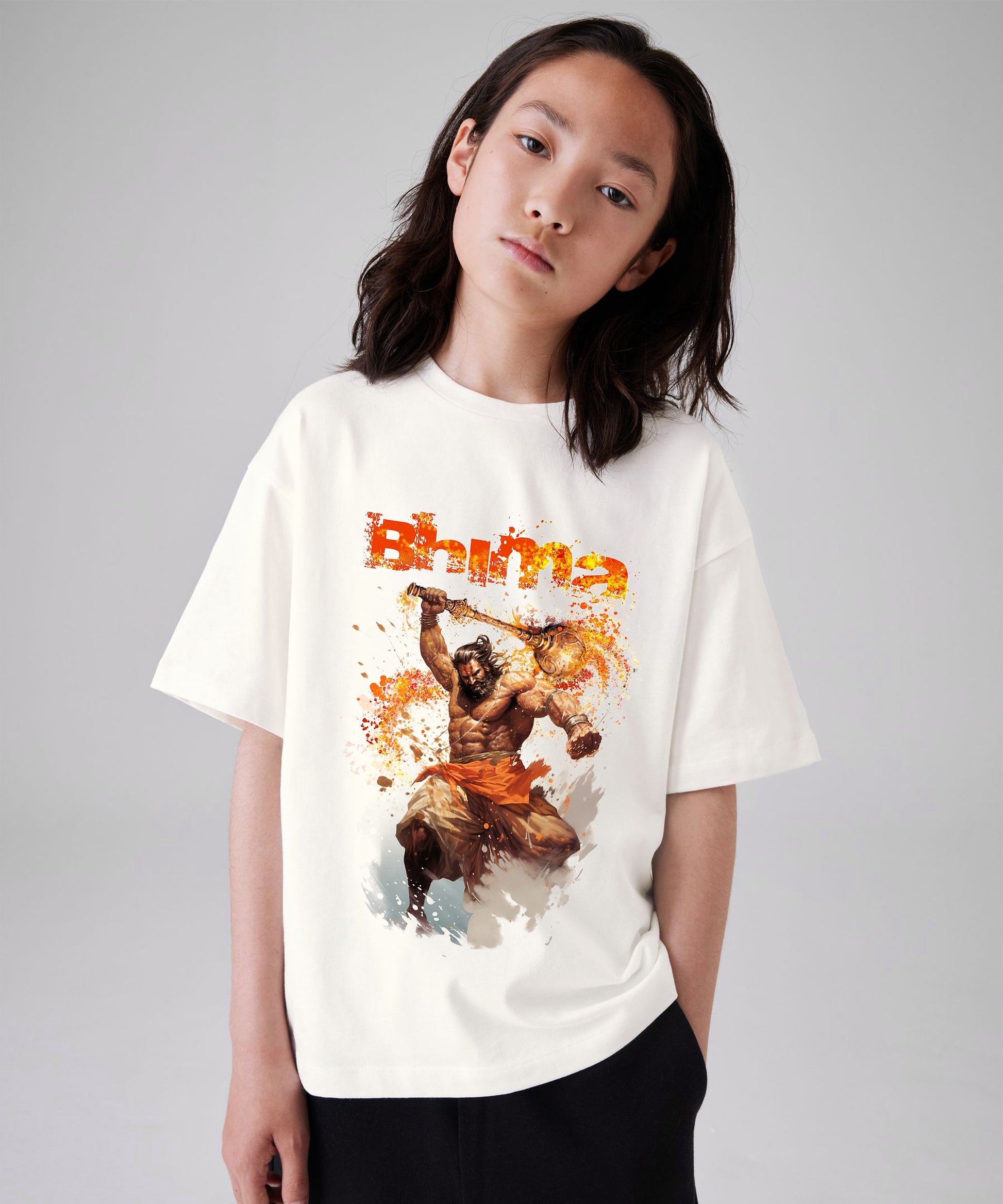J&JP Bhima Printed Girls Oversized T-Shirt- White