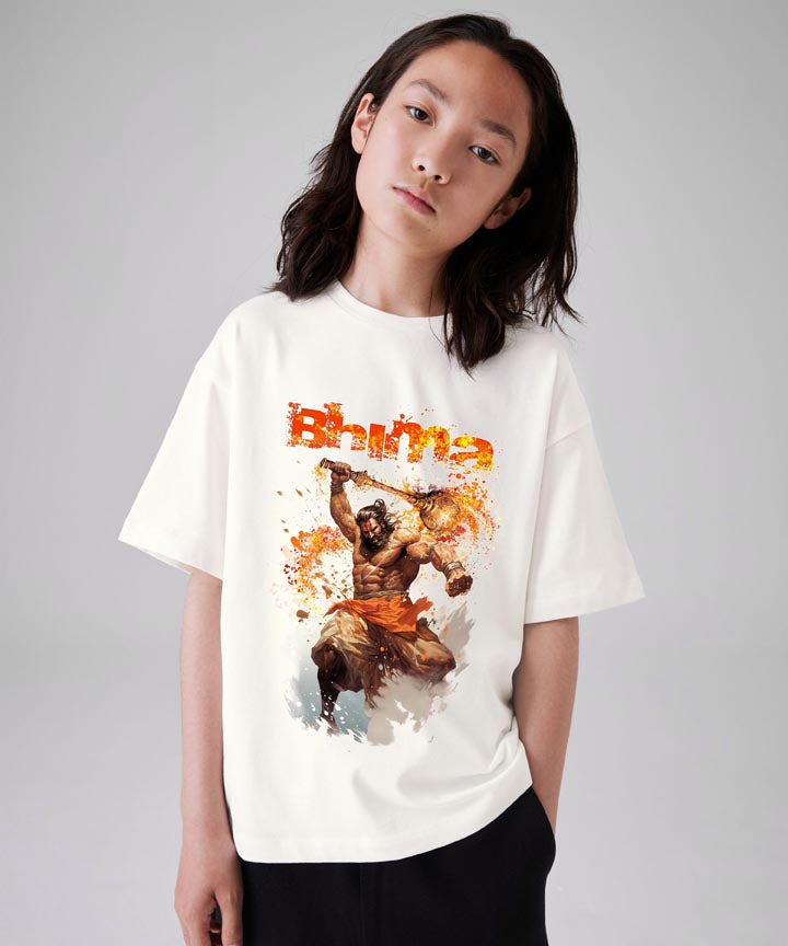 J&JP Bhima Printed Girls Oversized T-Shirt- White