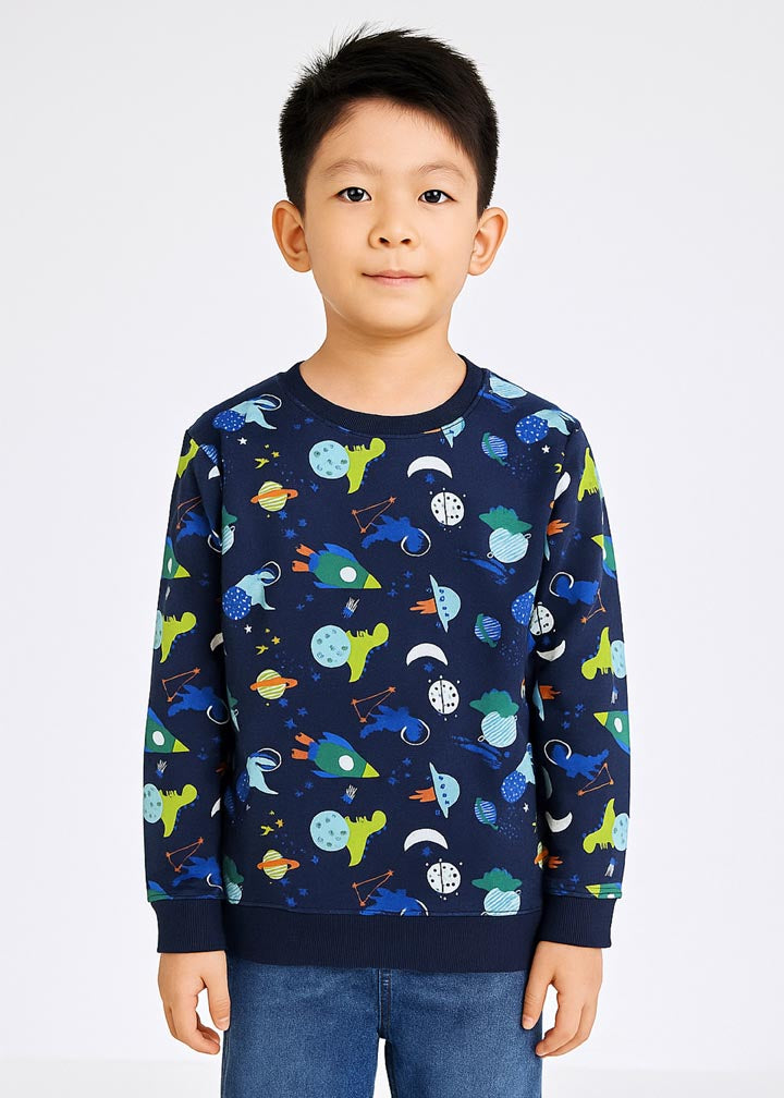 J&JP Boys Printed Full Sleeve T-Shirt- Navy Blue