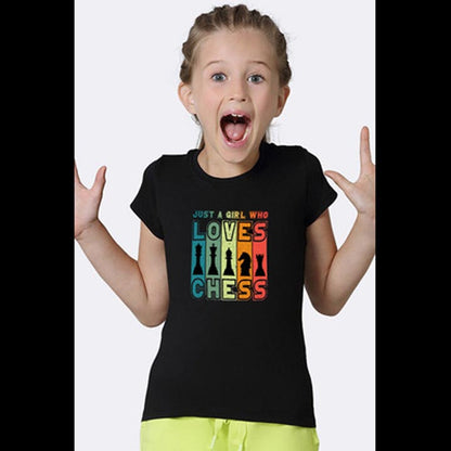 Girls’ “Just a Girl Who Loves Chess” Black T-Shirt