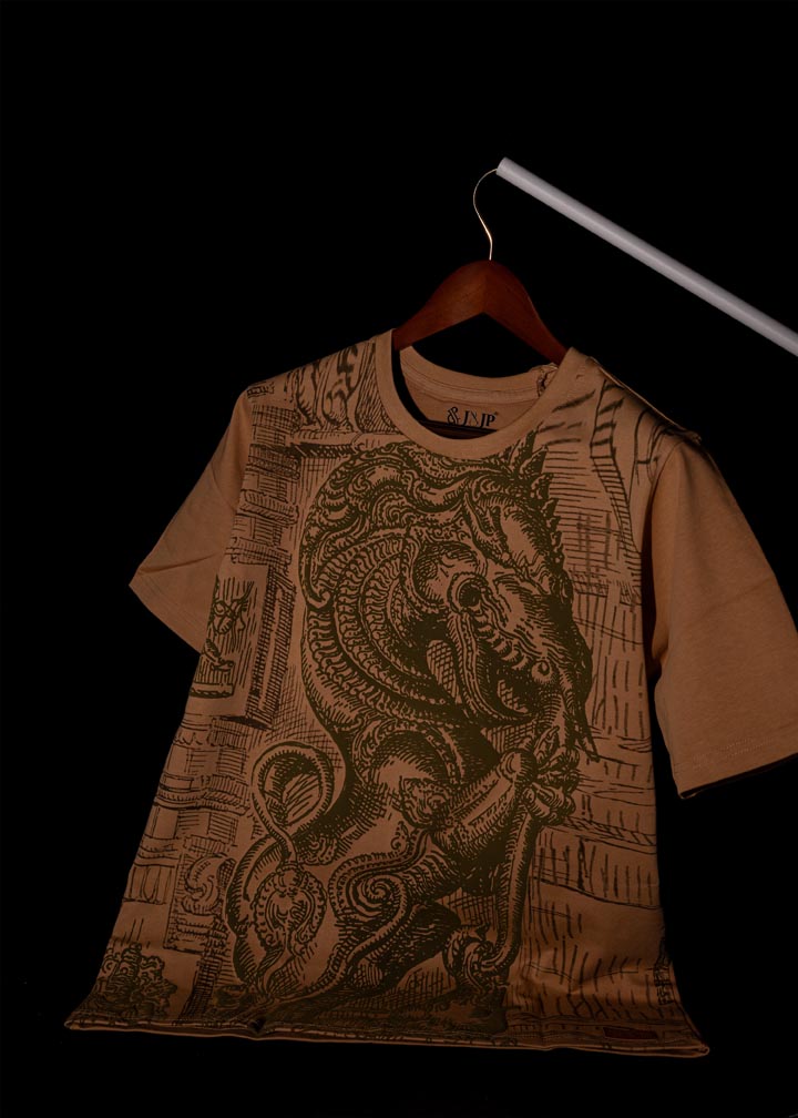 J&JP Men's yazhi 3D Printed Five Sleeve T-shirt- Beige