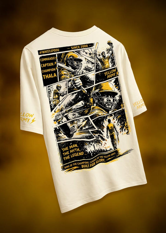 Yellow Army Graphic Fan T-Shirt – Vintage Cricket Comic Style