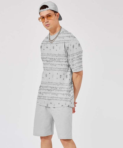 Kalvettu Tamil T-Shirt and shorts Oversized Coord Set-Grey