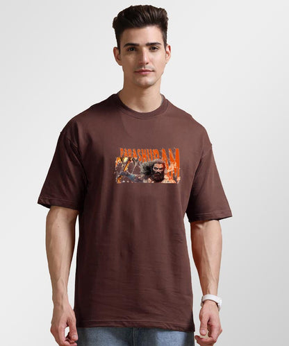 J&JP Men Oversized T-Shirt Parashuram Printed- Brown