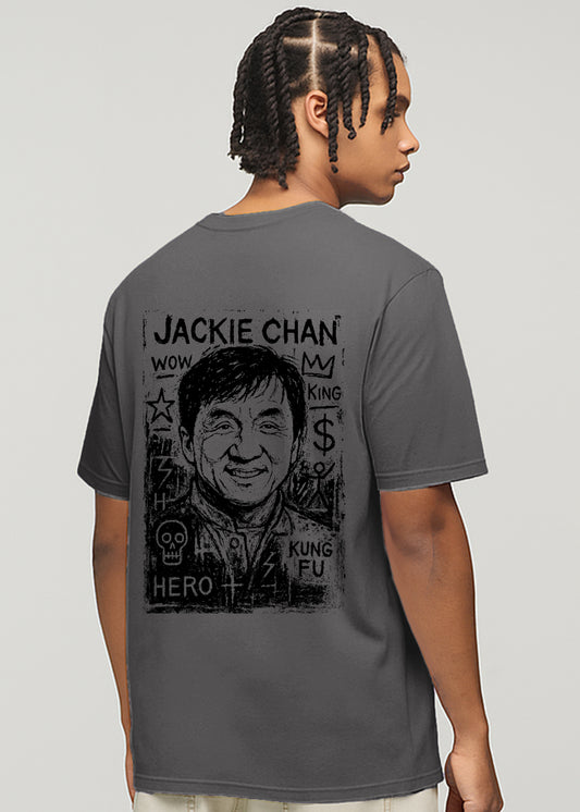 Jackie chan Printed T-Shirt- Grey
