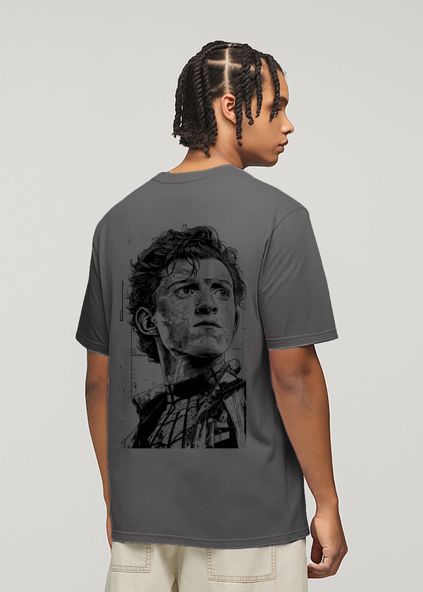 Peter Parker Back Printed T-Shirt- Grey
