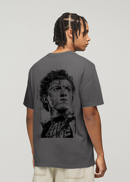Peter Parker Back Printed T-Shirt- Grey