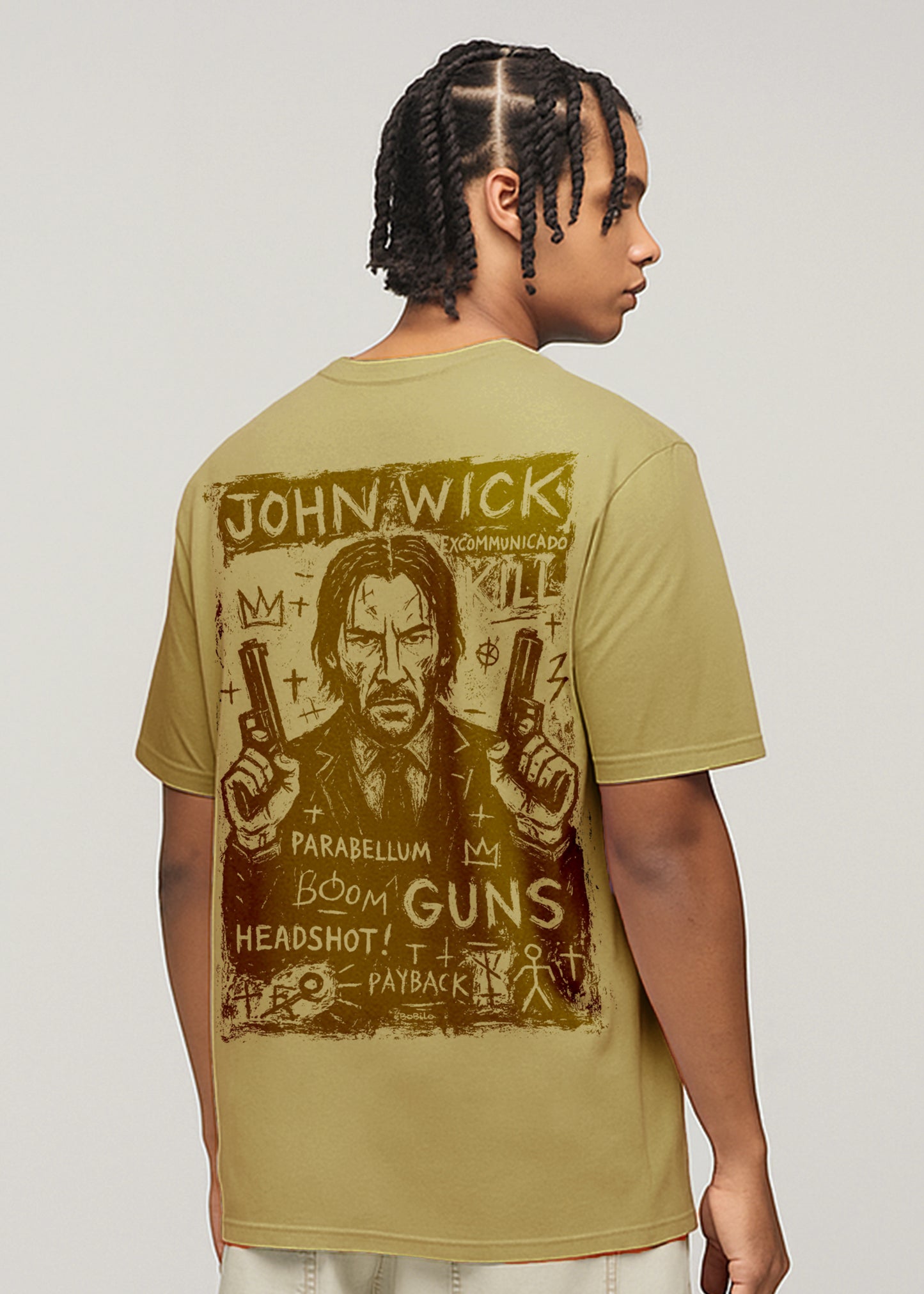 John wick printed T-shirt-Beige