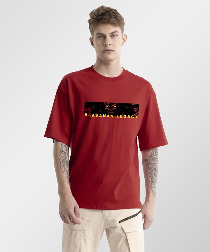 J&JP Men Oversized T-Shirt Raavanan Printed- Red