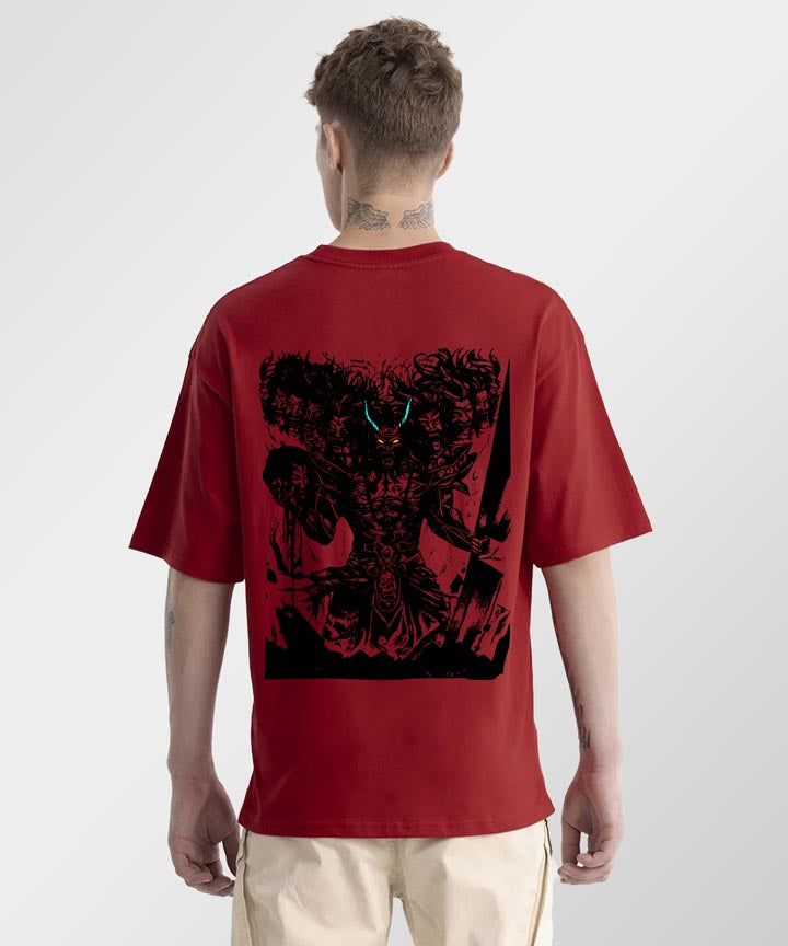 J&JP Men Oversized T-Shirt Raavanan Printed- Red