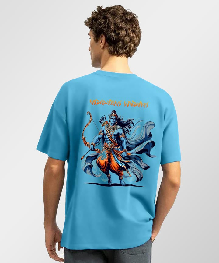 J&JP Men Oversized T-Shirt Krishna Printed- Blue