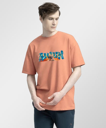 J&JP Men Oversized T-Shirt Arjun Printed- Peach