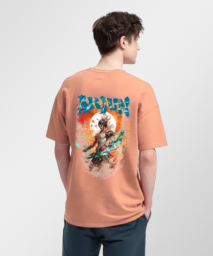 J&JP Men Oversized T-Shirt Arjun Printed- Peach