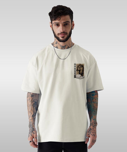 J&JP Men Oversized Back Printed T-Shirt-White
