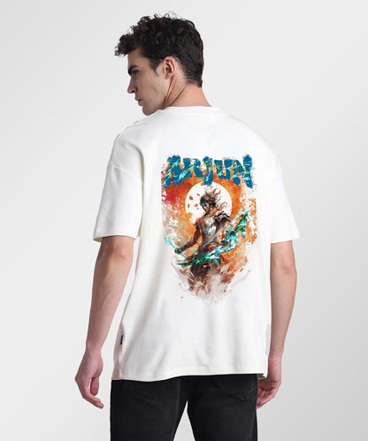J&JP Men Oversized T-Shirt Arjun Printed- White