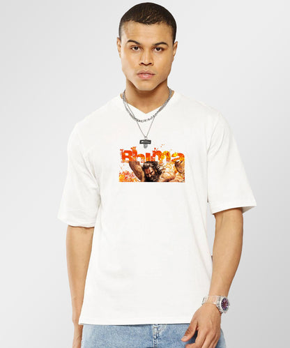 J&JP Men Oversized T-Shirt Bhima Printed- White