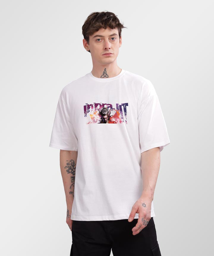 J&JP Men Oversized T-Shirt Indrajit Printed- White