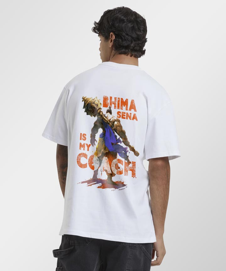 J&JP Men Oversized T-Shirt Bhima Sena Printed- White