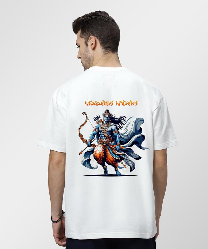 J&JP Men Oversized T-Shirt Krishna Printed- White