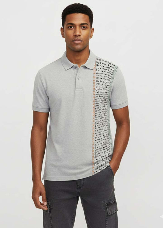 Aathichudi Tamil Script Printed Polo T-Shirt- Grey