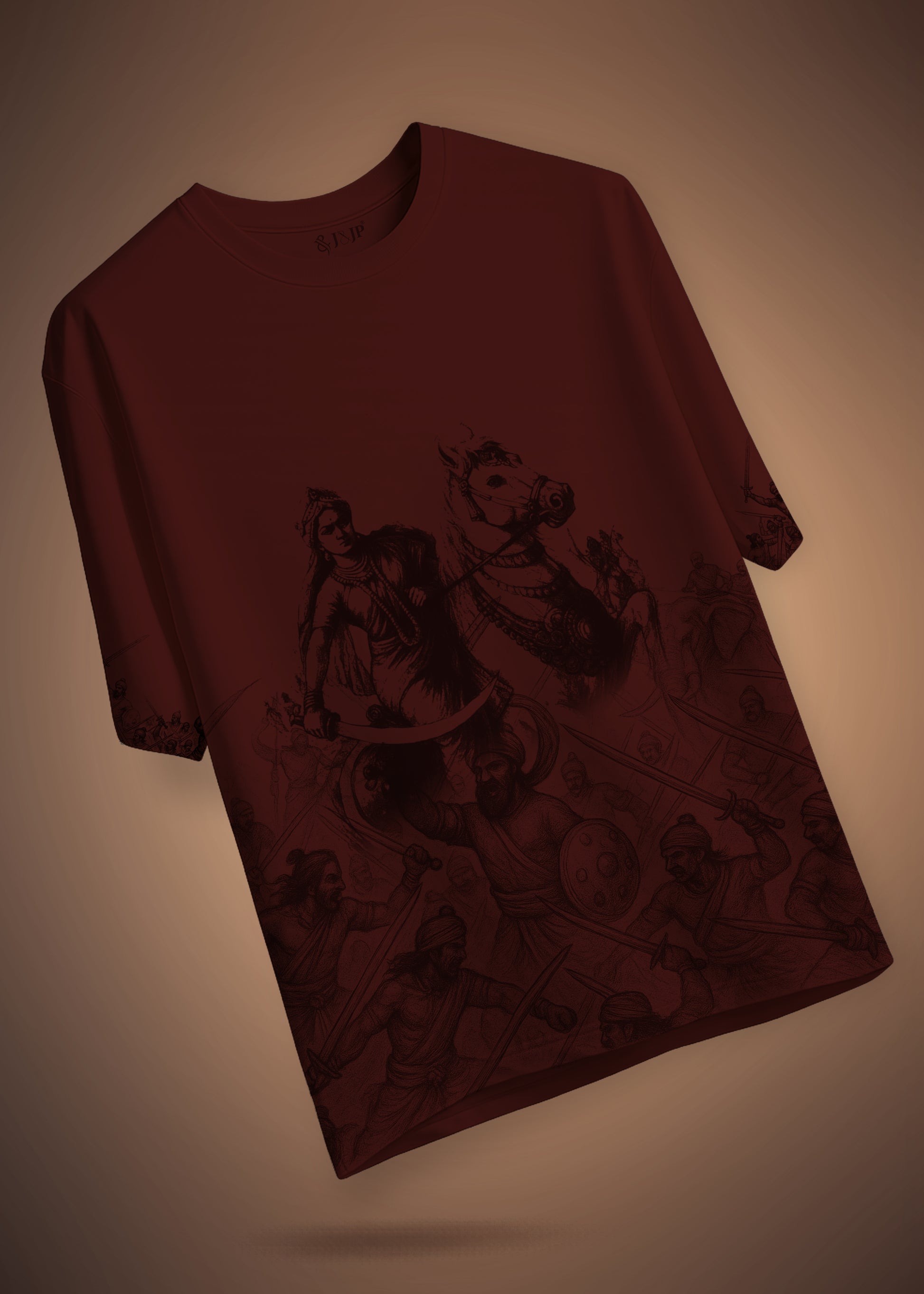 Velu Nachiyar Battle Field Printed T-Shirt-Brown