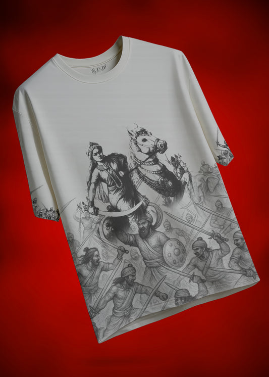 Velu Nachiyar Battle Field Printed T-Shirt- Grey