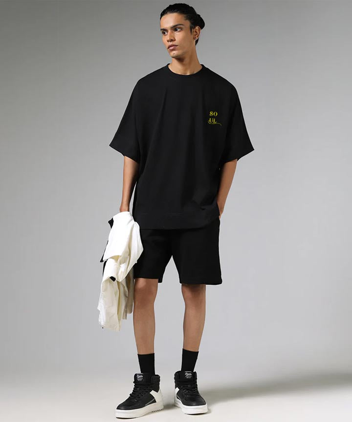 J&JP Men Oversized Back Printed T-shirt - Black