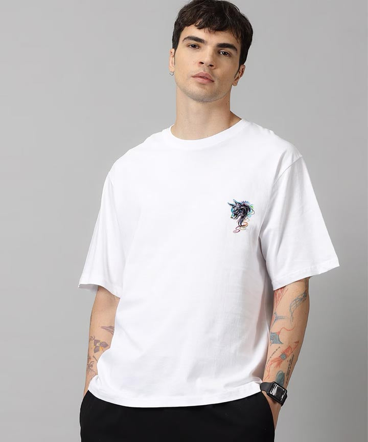 Men's White Oversized Back Printed T-Shirt - J&JP, Buy Now