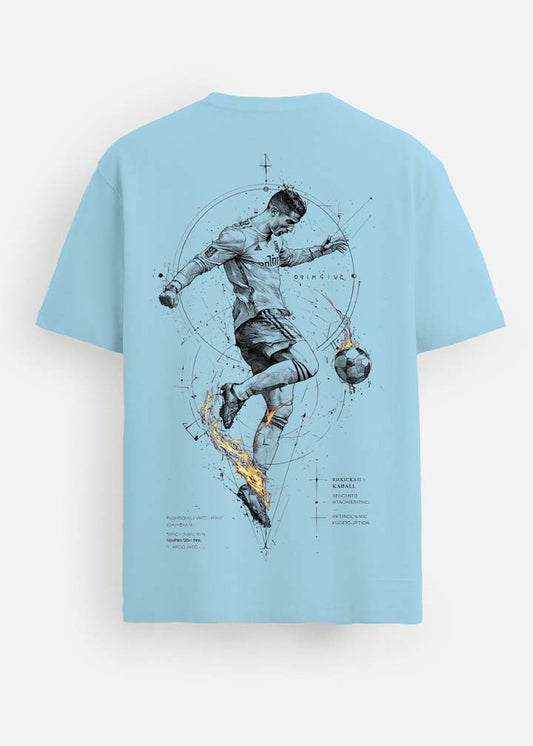 GOAT Series Iconic Ronaldo Back Graphic Printed Regular Fit T-Shirt for Men- Blue