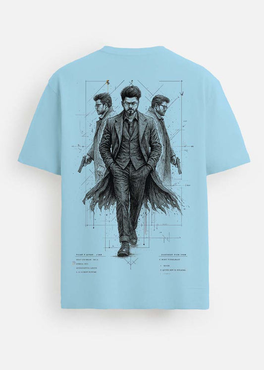 GOAT Series Iconic Vijay Back Graphic Printed Regular Fit T-Shirt for Men- Blue
