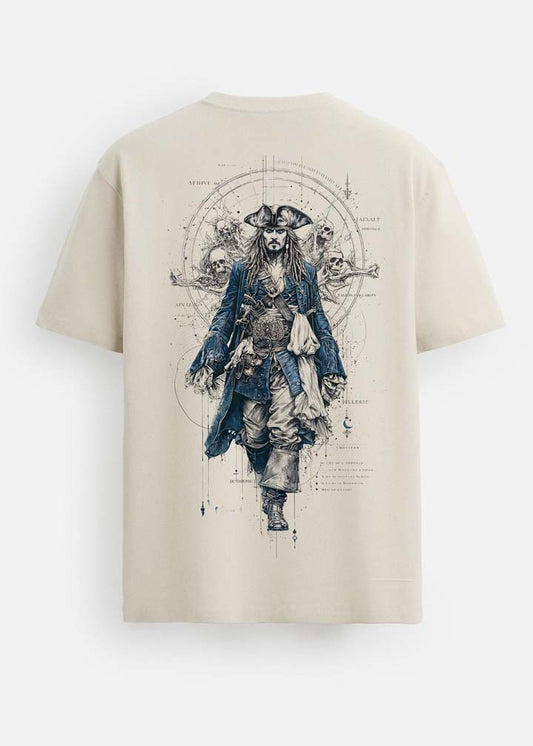 GOAT Series Iconic Jack Sparrow Back Graphic Regular Fit T-Shirt for Men-Beige