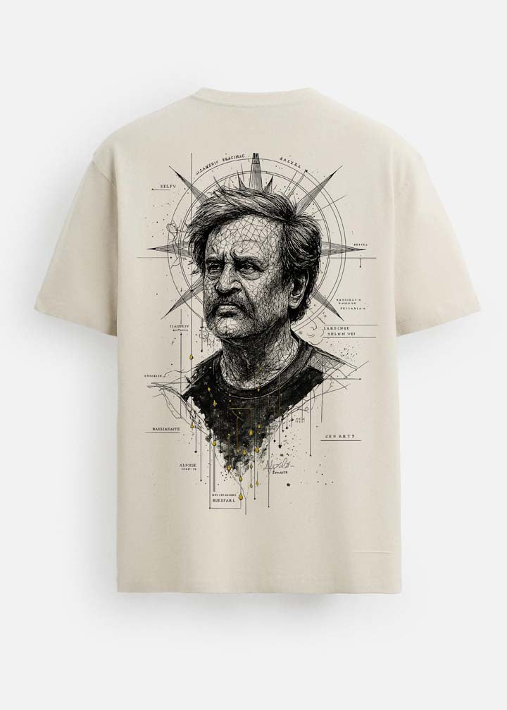 GOAT Series Iconic Rajini Back Graphic Printed Regular Fit T-Shirt for Men- Beige