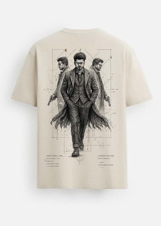 GOAT Series Iconic Vijay Back Graphic Printed Regular Fit T-Shirt for Men- Beige