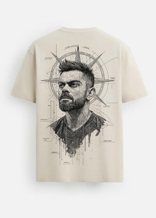 GOAT Series Iconic Virat Kohli Back Graphic Printed Regular Fit T-Shirt for Men- Beige