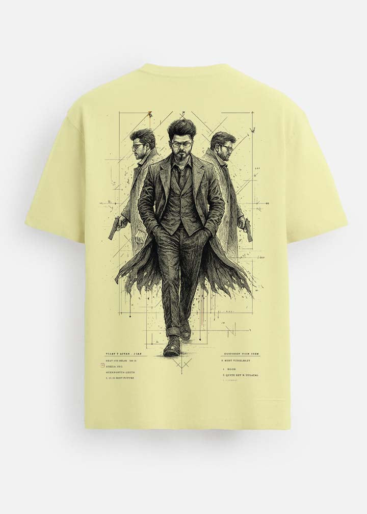 GOAT Series Iconic Vijay Back Graphic Printed Regular Fit T-Shirt for Men- Lemon Yellow