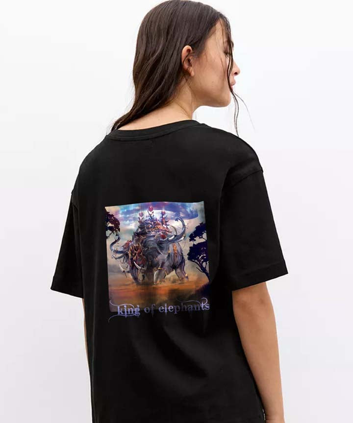 J&JP Women Airavath Printed Oversized T-Shirt -Black