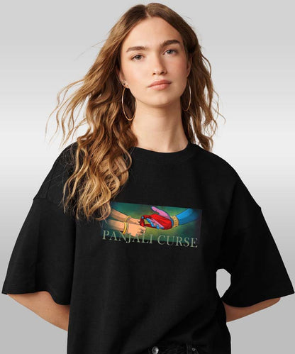 J&JP Women Oversized T-Shirt Panjali Printed -Black