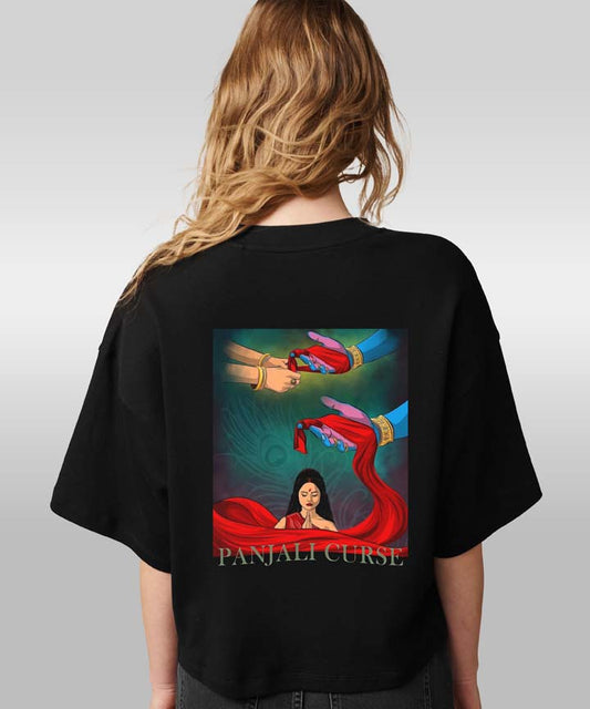 J&JP Women Oversized T-Shirt Panjali Printed -Black