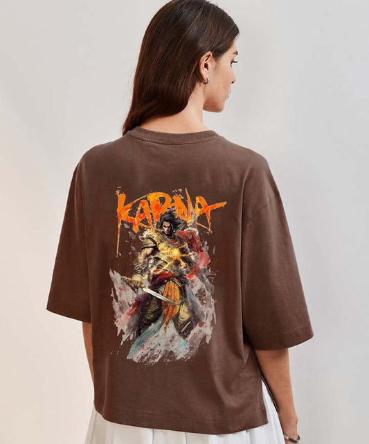 J&JP Women Oversized T-Shirt Karna Printed -Brown